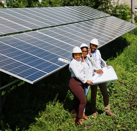 African american technician checks the maintenance of the solar